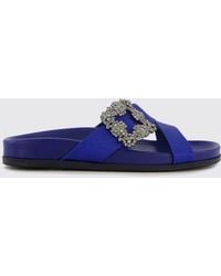 Manolo Blahnik - Chilanghi Flat Silk Slides With Jewelled Buckle Detail - Lyst