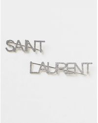 Saint Laurent - Set 2 spille logo in metallo con strass - Lyst
