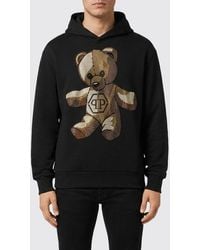 Philipp Plein - Hooded Jersey Sweatshirt With Teddy Bear Print And Rhinestone Applications - Lyst