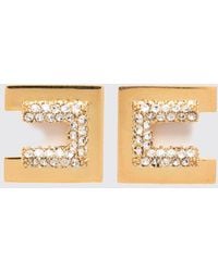 Elisabetta Franchi - Brass And Glass Logo Earrings With Crystals - Lyst