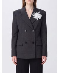 Self-Portrait - Double-Breasted Cropped Wool-Blend Blazer With Flower - Lyst