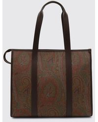 Etro - Coated Cotton And Leather Bag With Paisley Print - Lyst