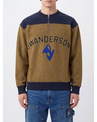 JW Anderson - Bicolour Wool Blend Half-Zip Sweatshirt With Logo - Lyst