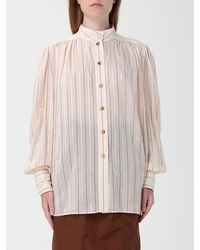 Chloé - Chlo&Eacute Striped Pure Silk Shirt With Mandarin Collar And Long Sleeves - Lyst