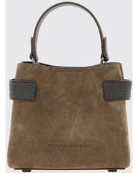 Brunello Cucinelli - Small Suede Handbag With Monili Embellishment - Lyst