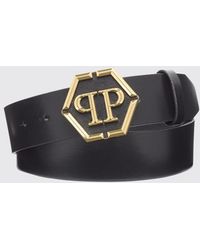 Philipp Plein - Bovine Leather Belt With Hexagon Monogram Buckle - Lyst