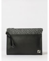 Fendi - Ff Squared Clutch Aus Saffiano-Beschichtetem Leder Und Baumwolle - Lyst