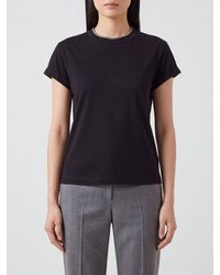 Brunello Cucinelli - Stretch-Cotton Crew-Neck T-Shirt With Monili Embroidery - Lyst