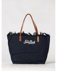 MC2 Saint Barth - Cotton Blend Shoulder Bag With Logo - Lyst