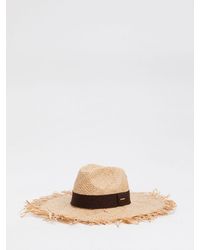 Twinset - Wide Brim Woven Raffia Hat With A Frayed Edge And Grosgrain Detail - Lyst
