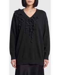 Alberta Ferretti - V-Neck Wool Knit Mini Dress With Flower Appliqué - Lyst
