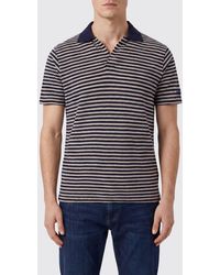 MC2 Saint Barth - Striped Linen And Cotton Blend V-Neck Polo Shirt - Lyst