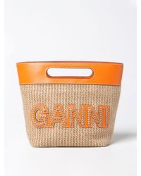 Ganni - Kraft Bag In Synthetic Raffia And Leather - Lyst