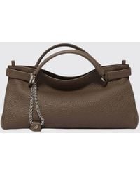 Orciani - Virgo Grained Leather Handbag With Double Handle And Logo Charm - Lyst