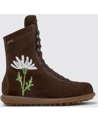 Camper - Twins Floral Print Suede Combat Boots With Zip Closure - Lyst