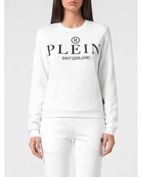 Philipp Plein - Crewneck Cotton Sweatshirt With Contrast Logo Print - Lyst