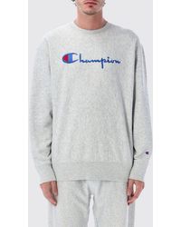 Champion - Crewneck Cotton Sweatshirt With Contrast Logo And Dropped Shoulders - Lyst