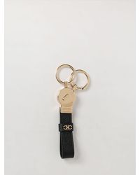 Ferragamo - Gancini Grained Leather And Brass Key Ring - Lyst