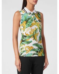 Philipp Plein - Sleeveless Cotton Polo Shirt With All-Over Baroque Print - Lyst