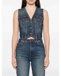 Liu Jo - Elodie X Cropped Denim Top With Off-The-Shoulder V-Neck - Lyst