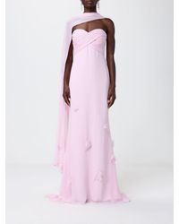 Self-Portrait - Long Chiffon Dress With Applied Flowers - Lyst