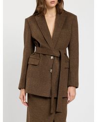 Twinset - Single-Breasted Wool Blend Blazer With Waist Belt And Padded Shoulders - Lyst