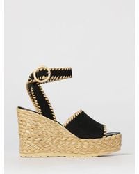 Paloma Barceló - Bicolor Suede And Raffia Wedge Sandals Paloma Barceló With Ankle Strap - Lyst