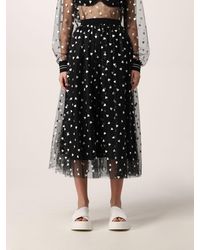 MSGM Midi Skirt In Tulle With Hearts - Black