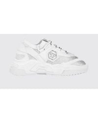 Philipp Plein - Low-Top Leather And Stretch Viscose Sneakers With Monogram And Rhinestones - Lyst
