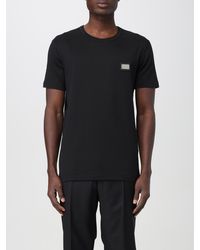 Dolce & Gabbana - Dolce &Amp Gabbana Cotton T-Shirt With Logo Plaque - Lyst