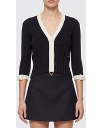 Valentino Garavani - Cropped Bicolor Cotton Cardigan With Vlogo Signature - Lyst