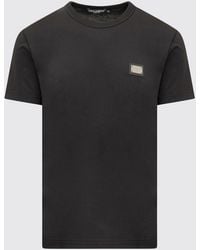 Dolce & Gabbana - Dolce &Amp Gabbana Cotton T-Shirt With Metal Logo Plaque - Lyst