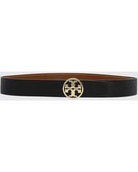 Tory Burch - Slim Reversible Leather Belt With Double T Logo - Lyst