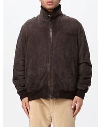 Canali - Suede Leather Bomber Jacket With Fur Collar And Elasticated Hem - Lyst