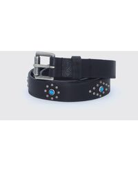 HTC - Cinturón De Piel Negra Con Bordados Y Hebilla Metálica - Lyst