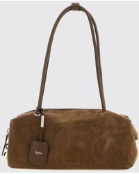 Max Mara - Boston Suede Calfskin Shoulder Bag With Logo Charm - Lyst