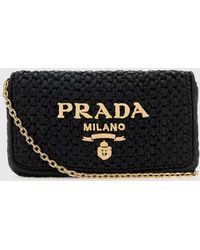 Prada - Raffia Shoulder Bag With Embroidered Logo - Lyst