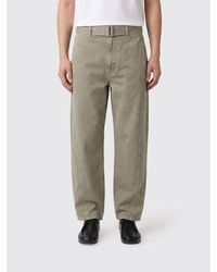 Lemaire - Wide Leg Cotton Trousers With Adjustable Waist Belt - Lyst