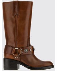 Chloé - Chlo&Eacute Dakota Studded And Embroidered Calf Leather Biker Boots - Lyst