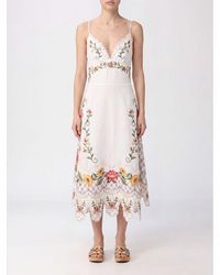 FARM Rio - Off- Flower V-Neck Floral Print Linen Midi Dress - Lyst