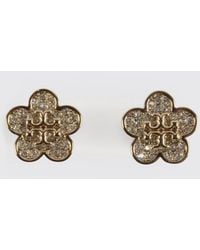 Tory Burch - Brass Earrings With Set Rhinestones - Lyst