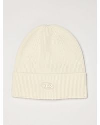 DIESEL - Bonnet Beanie En Mélange De Laine Et Coton Côtelé Avec Logo Oval D Brodé - Lyst