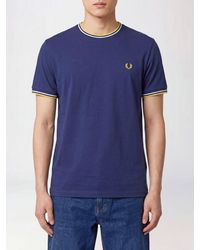 Fred Perry - Slim Fit Cotton T-Shirt With Contrast Trims And Embroidered Logo - Lyst