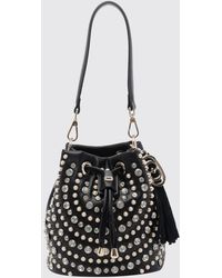 La Carrie - Polyurethane Mini Bucket Bag With Rhinestone Embroidery - Lyst