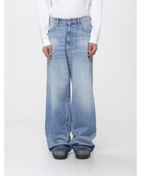 MM6 by Maison Margiela - Wide Leg Cotton Denim Jeans With Numeric Back Logo - Lyst