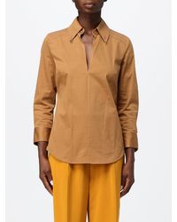 Elisabetta Franchi - Slim Fit Stretch Cotton Shirt With Deep V-Neck - Lyst