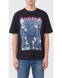 Purple - Graphic Print Cotton T-Shirt With A Crew Neck And Dropped Shoulders - Lyst