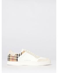Burberry - Leather And Check Canvas Sneakers - Lyst