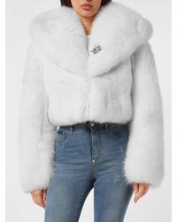 Philipp Plein - Cropped Fox Fur Jacket With Crystals - Lyst