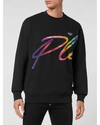Philipp Plein - Cotton Jersey Crewneck Sweatshirt With Contrasting Front Logo Print - Lyst